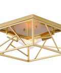 Two Light Modern Gold Flush Mount Ceiling Fixture With Metal Square Design Semi Flush Mount Lighting For Hallway Bedroom Kitchen Entryway