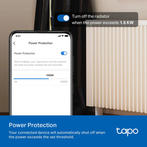 Power protection feature on smartphone for Two Independent In-Wall Smart Plug With Matter Support, Energy Monitoring, 15 Amp 1800 Watt Max