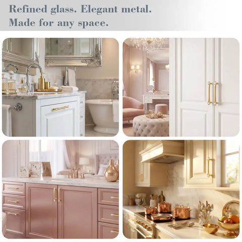 8 Pack Gold Crystal Drawer Pulls 3-3/4 Inch Hole Center 5 Inch Elegant Cabinet Pulls for Dresser and Cupboard in styled set-ups