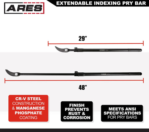 Extendable Indexing Pry Bar 29 To 48 Inch Telescoping Tough As Nails Heavy Duty Tool With CR-V Steel, 14 Position Locking