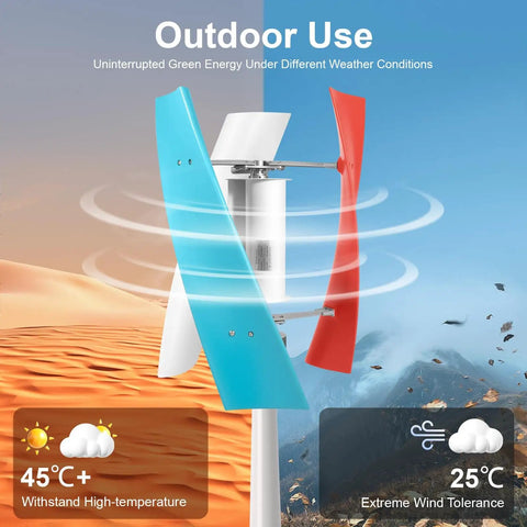 400W Vertical Axis Wind Turbine For Boats And RVs, 12V Wind Generator With 3 Blades in white, red, and blue in outdoor setup