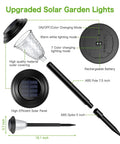 Color Changing Solar Pathway Lights 8 Pack Outdoor Dual Mode Warm White And Colorful LED parts and dimensions diagram.