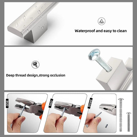 Set Of 15 Brushed Satin Nickel Kitchen Cabinet Knobs And Drawer Pulls, waterproof and easy to clean, installation shown