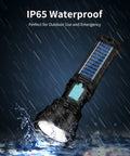 Solar Powered 1500 Lumen Flashlight Handheld For Camping Survival And Emergencies IP65 Waterproof in rain