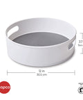 12 Inch Non Skid Lazy Susan Turntable Organizer With Easy Glide Spin And Sturdy Handles For Kitchen Pantry Cabinet Bathroom Laundry Garage, white tray with handles.