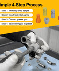 Demonstration of Dirt Bike Swingarm And Linkage Bearing Grease Tool Kit With 16mm 18mm 20mm 22mm Adapters in use