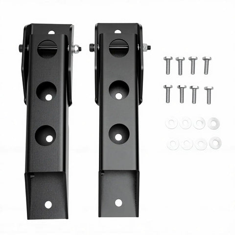Heavy Duty Rear Door Hinge Set For Jeep Wrangler JK and JKU 2007 to 2018, matte black steel hinges with mounting hardware.