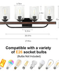 Farmhouse 4 Light Vanity Fixtures With Seeded Glass Shades dimensions and bulb compatibility, Industrial Wall Sconces