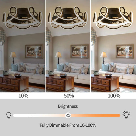 Bladeless Ceiling Fan With Lights And Remote, Ultra Quiet With Six Speeds And Stepless Dimming in living room with brightness settings