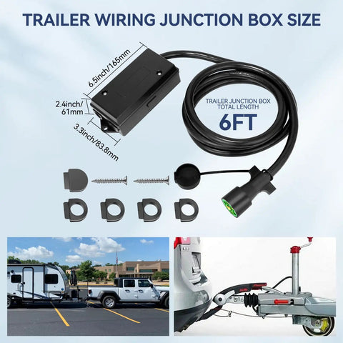 Heavy Duty 6 Foot 7 Pin Trailer Wiring Harness Kit Featuring Bulletproof 7 Gang Junction Box and Premium Pure Copper Conductors.