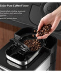 Hustle Ready Daily Grind 2In1 Automatic Coffee Grinder And Brewer Whole Bean Drip Machine with coffee beans being added.