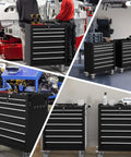 7 Drawer Rolling Tool Chest With Locking System On Wheels, Beefy High Capacity Steel Tool Cabinet For Garage, Workshop, And Warehouse, Durable Black Metal Storage Cart in workshop