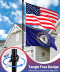 10 Ft In Ground Flag Poles Kit For Double Flag Display With Sturdy 5 Prong Base showing two flags outside a house