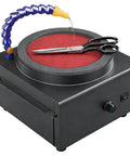 Blast Through Tasks Like A Pro With Heavy Duty 350W Electric Bench Grinder Wheel Sander Having 7 Adjustable Speed Settings Forward And Reverse Toggle For Knife Sharpening Wet Dry Metal Polish, showing scissors on a sander with water stream.