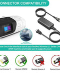 Replacement 24V 65W AC Power Supply For AirSense 11 CPAP Machines And Mini Portable CPAP Machines AutoSet Elite And CPAP Models Durable ResMed AirSense 11 Power Adapter Charger shown with compatibility chart and cables