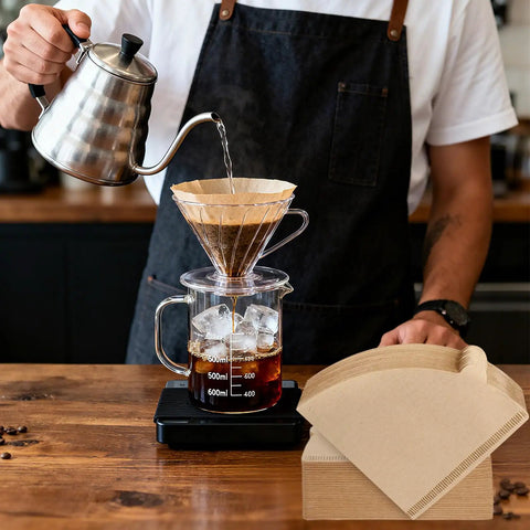 200 Count Cone Coffee Filters Size 02 Natural Unbleached Paper For Pour Over And Drip Coffee Makers 2 To 4 Cup in use