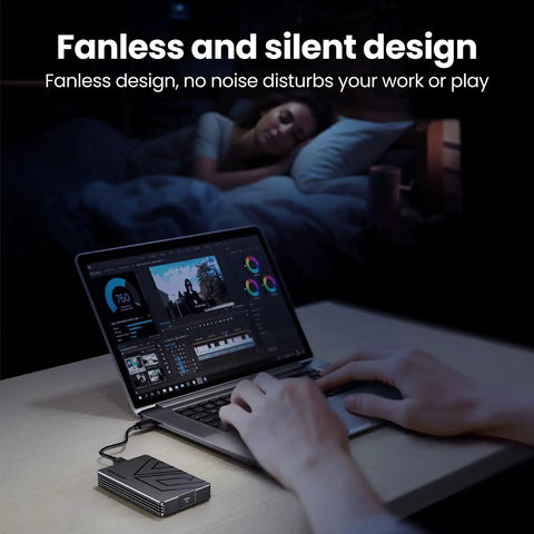 Blazing Fast External Ssd Enclosure For M2 Nvme Drives Featuring Usb 4 And Thunderbolt 4 in use beside a laptop.