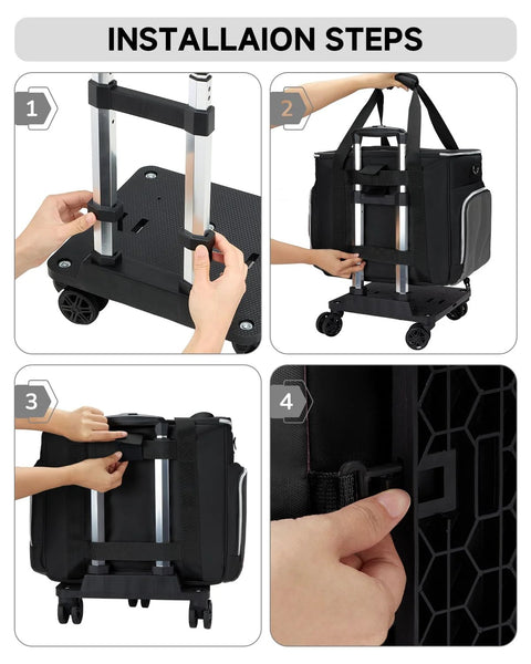 Installation steps for the Rolling Teacher Tote Bag With Accordion File Organizer And Fifteen Point Six Inch Laptop Compartment Five Wheel Design.