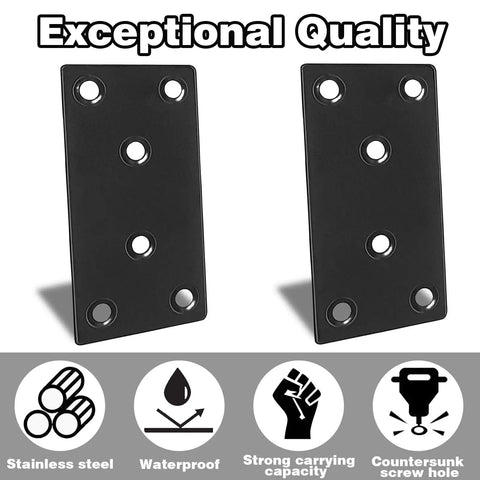 Thirty Five Pack Pro Grade Three Point One Inch Black 304 Stainless Steel Mending Plates Solid Joining Brackets For Wood Fixups And Fence Jobs Built Tough Indoors Or Outdoors With Zero Rust Worry
