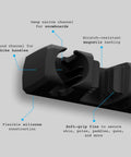 Close-up of Magnetic Car Gear Bar Mount showing flexible silicone, scratch-resistant backing, and channels for gear stability.