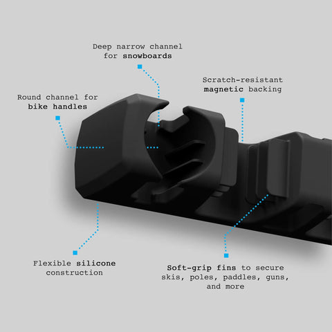 Close-up of Magnetic Car Gear Bar Mount showing flexible silicone, scratch-resistant backing, and channels for gear stability.