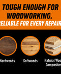 Image showcasing Ultimate Waterproof Wood Glue For Indoor And Outdoor Projects Pack Of 2 Natural Wood Color; hardwoods, softwoods, composites.