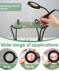 Pro Grade Helping Hands Soldering Station With Five X Magnifying Lamp And Four Flexible Arms PCB Holder No Slip Base
