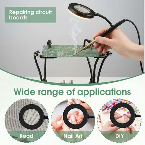 Pro Grade Helping Hands Soldering Station With Five X Magnifying Lamp And Four Flexible Arms PCB Holder No Slip Base