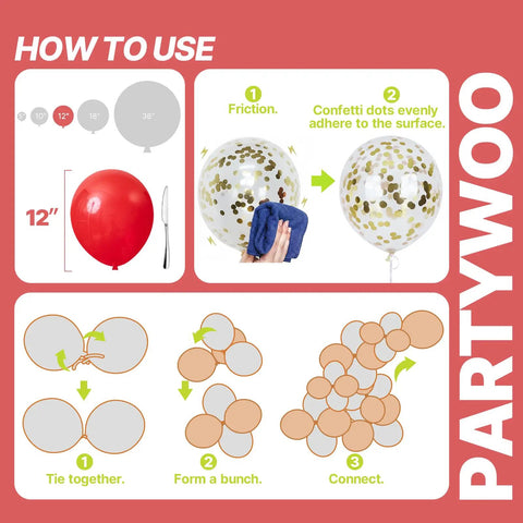 Instructions for 66 Piece 12 Inch Hot Pink And Red Balloons Set With White And Gold Confetti For Valentines Day Decor