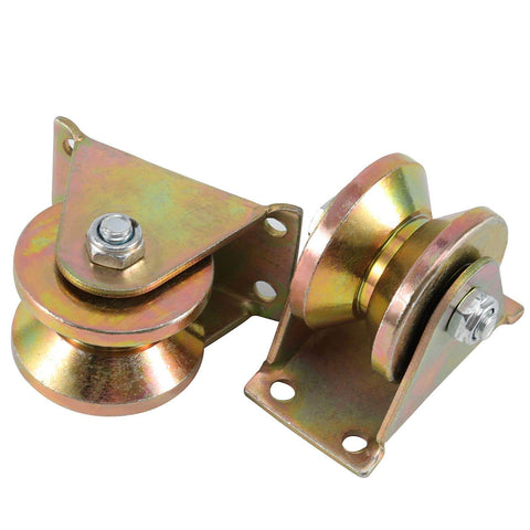 8 Pack 2 Inch V-Groove Wheel Casters Heavy-Duty 1045 Steel Electroplated Rigid Bracket Roller for Sliding Gates Barn Doors and Frames With V-Shape Bracket Pulley