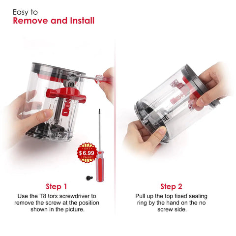 Demonstration of installing Dust Bin Sealing Ring Replacement For V12 SV18 SV20 Detect Slim Vacuum with T8 driver and screw.