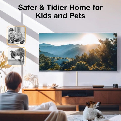 Living room with Cord Cover Wall Mount Kit 157In Beige Low Profile Cable Raceway Hider for TV Cables Wire Concealer