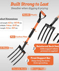 4-Tine Pitch Fork With Foot Step, Ergonomic Y-Handle Garden Digging Fork For Soil Loosening, Compost, Mulch with dimensions shown