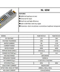 24V 60W LED Power Supply Driver Constant Voltage Switch-Mode Aluminum Fanless Indoor Transformer For LED Light Bars Built Tough No-Fuss Low-Noise Performance Easy Install, silver vented housing