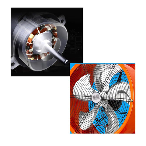 Built Like A Tank 20 Inch Heavy Duty Industrial Floor Fan With Oscillating Head showcasing motor and blades for high velocity airflow.