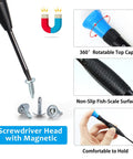 18 Piece Magnetic Screwdriver Set showing magnetic head and features like 360 rotatable cap, non-slip grip surface, ideal for repair.
