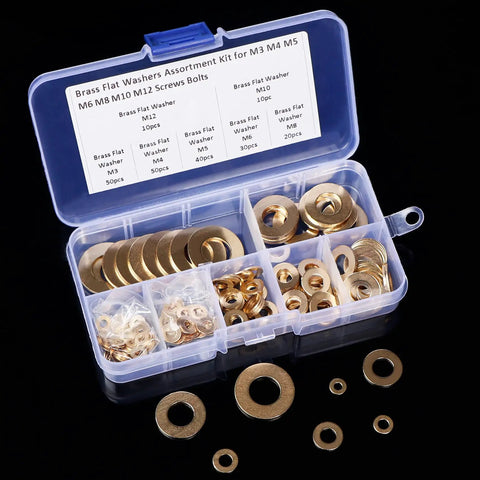 210 Piece Metric Brass Flat Washers Assortment Kit Heavy Duty All In One Durable Corrosion Resistant Hardware Washers For Electrical Connections And Outdoor Projects M3 M4 M5 M6 M8 M10 M12 in plastic case