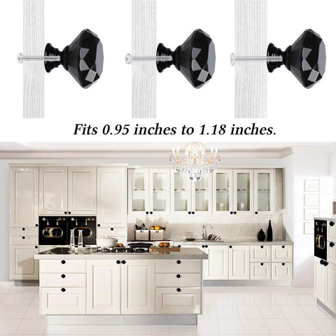Slick Black Diamond Crystal Glass Drawer Knobs 30mm 10 Pack With Screws In Three Lengths 0.8in 1.0in 1.4in For Cabinets Dressers Cupboards Chests And Home Office Furniture on white kitchen cabinets