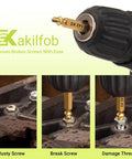 Easy Out Screw Extractor Set And Left Hand Drill Bit Kit demonstrating screw and bolt extraction on metal surface.