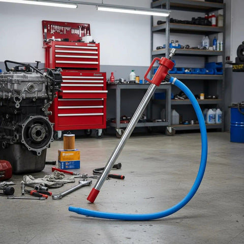 Beast Drill Powered Spiral Oil Transfer Pump With Reversible Bidirectional Action Liquid Extractor Auxiliary Handle Ideal For Workshop Automotive Service And Maintenance 1M Hose in garage