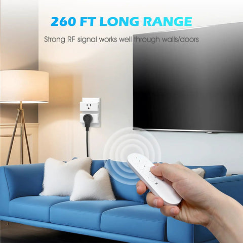 Four Outlet Remote Control Power Strip With One Remote 15A Wireless Light Switch For Household Appliances Long Range RF Up To 260 Feet Through Walls FCC Certified ETL Listed Plug And Play Convenience, remote in living room