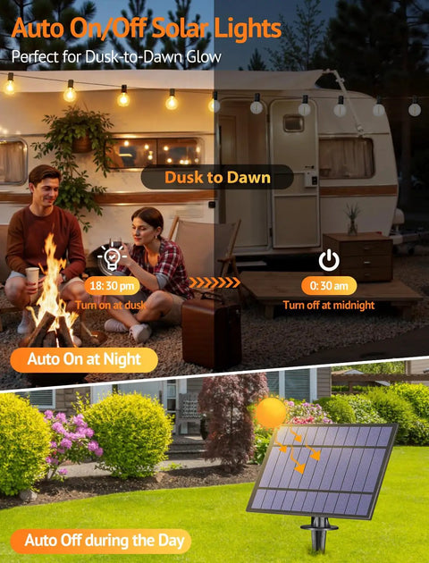 Outdoor Solar String Lights 25 Ft With Remote Waterproof Dimmable 3 Modes Patio Lighting 11 G40 Shatterproof Bulbs