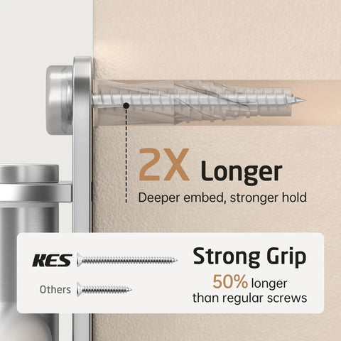 Cross-section showing installation with upgraded screws for Extra Long 19.5 Inch Swivel Towel Rack With Four Arms, strong grip feature.