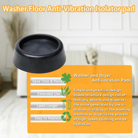 Anti Vibration Pad Set For Washer And Dryer Round Rubber Mats Noise Reducing Super Silent Stabilizer For Washing Machine Helps Cut Noise And Vibration On Hard Floors 4 Pack