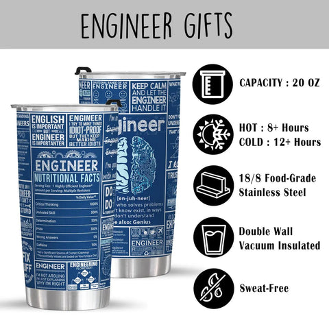 20 Oz Engineer Tumbler With Stainless Steel Insulated Cup For Engineers And Gearheads, blue design, double-wall vacuum insulated.