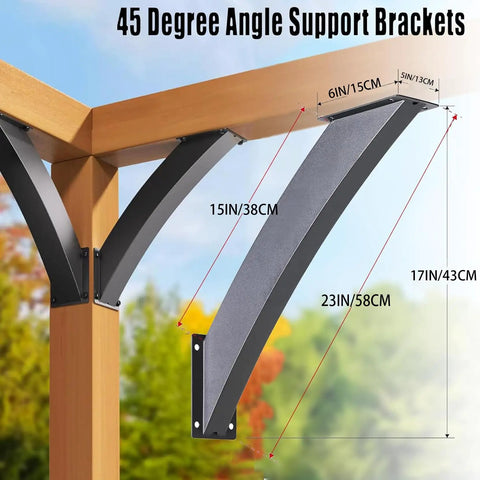 45 Degree Angle Support Brackets For Wood Structures Heavy Duty Corner Brackets For Gazebos Tree Houses Cabins And Patios Pergola Kit DIY Friendly Built Tough Steel Connectors For Quick Install 4 Pack
