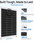 260W 12V Flexible Solar Panel Kit with Dual 130W Mono Panels featuring IP67 rating, fiberglass material, ultra-thin design, and 12BB cells.