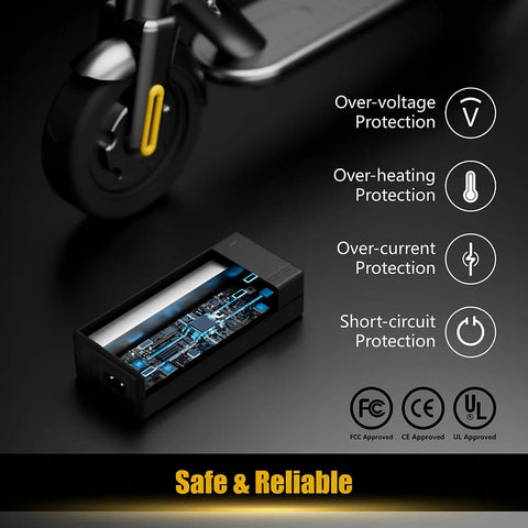 UL Certified 42V Hoverboard Charger With 1.5A Fast Charge For Electric Scooters, 5 In 1 Plugs, Built In 6 Layer Protection For Overvoltage And Short Circuit, Compatible With Jetson Segway Gotrax