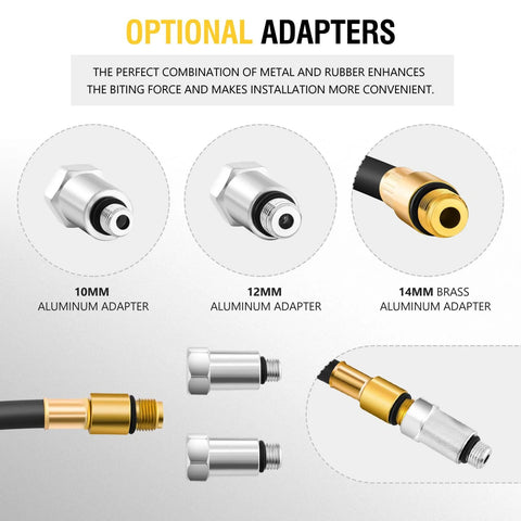 Cylinder leak-down tester adapter set: three adapters - 10mm aluminum, 12mm aluminum, 14mm brass aluminum.