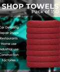 150 Pack Cotton Shop Towels Rags 14x12 Inches Absorbent, Reusable Cleaning Rags For Auto Shops, Garage, Home, And Industry